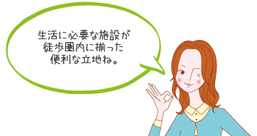 駅近でアクセス◯
スーパーも教育施設も近く!暮らしやすい環境ね